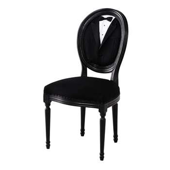 LOUIS Smoking balloon-back chair in wool and black wood (94 x 50cm)