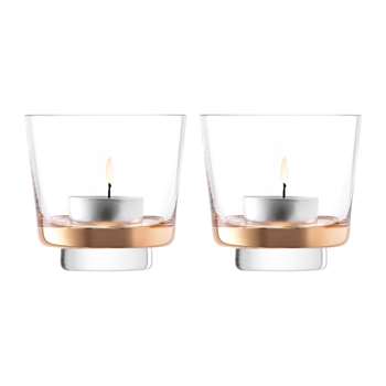 LSA International - Edge Tealight Holder - Rose Gold - Set of 2 (8 x 8.5cm)