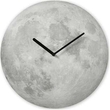 Lua Moon Screenprinted Domed Wall Clock, Grey (Diameter 40cm)