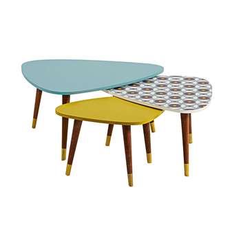 LUCETTE Set of 3 tricoloured vintage nest of tables (38 x 77cm)
