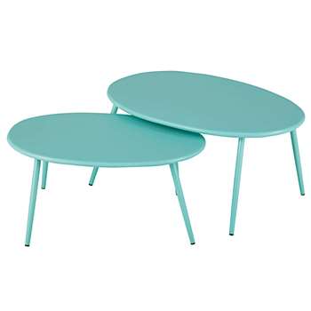 LUMPA Garden nest of tables in turquoise metal (34 x 70cm)