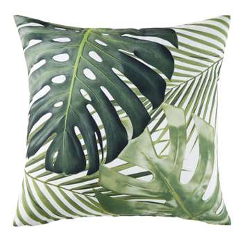MADIDI White Outdoor Cushion with Green Foliage Print (H45 x W45 x D10cm)