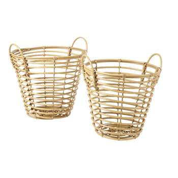 MALANG 2 Woven Baskets in Faux Wood (H48.5 x W51 x D47.5cm)