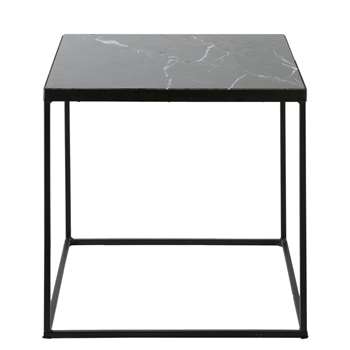 ESTEBAN Marble and Black Metal End Table (40 x 40cm)