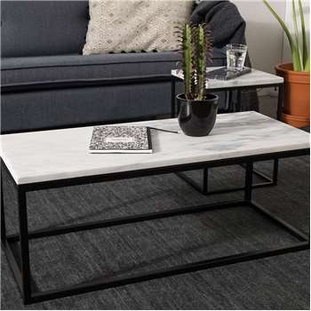 Marble Top Coffee Table with Black Steel Frame - Side Table (Width 90cm)