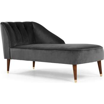 Margot Right Hand Facing Chaise Longue, Dark Grey Recycled Velvet (H77 x W150 x D68cm)