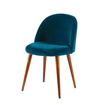 MAURICETTE Peacock Blue Velvet Vintage Chair (76 x 50cm)