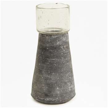 Medium Stoneware Candle Holder - Grey (H22 x W11 x D11cm)
