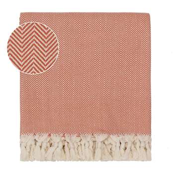 Merkez Cotton Blanket, Orange & Off-White Herringbone Design (150 x 245cm)