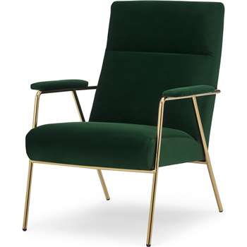 Merle Accent Armchair, Pine Green Velvet with Brass Frame (H96 x W67 x D83cm)