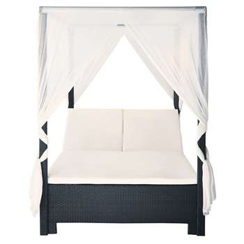 MIAMI Black Wicker Outdoor Four-Poster Bed with Cushions (H210 x W150 x D210cm)