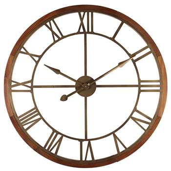MONTANA bronze-effect metal and pine clock (90 x 90 cm)