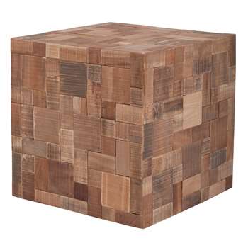 Mosaic Wooden Cube Table in Recycled Teak & Acacia Wood (40 x 40cm)