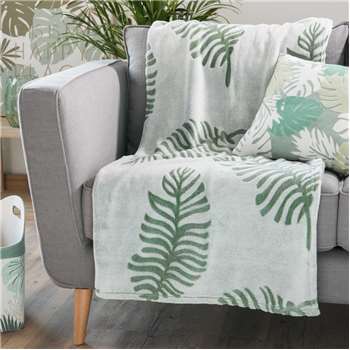 NATURA green leaf motif fabric throw (130 x 170cm)