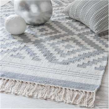 NAVAJO grey cotton rug with jacquard motifs (90 x 150cm)