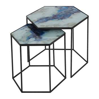 Notre Monde - Hexagonal Side Table Set - Cobalt Mist (54 x 66cm)