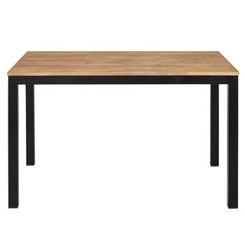 OURAL Black Metal and Solid Acacia 4-6 Seater Garden Table (H74 x W120 x D75cm)