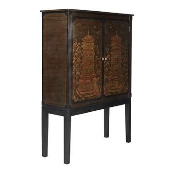 Pagoda Chinoiserie TV Cabinet - Black/Antique Gold (170 x 125cm)
