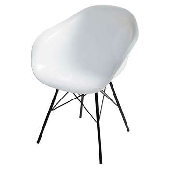 PARKER White Armchair With Black Metal Legs (79 x 60cm)