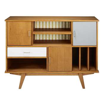 PAULETTE Tricoloured pine 3-door 1-drawer vintage bookcase (95 x 127cm)