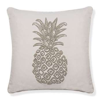 Pineapple Beaded Silver Cushion (43 x 43cm)