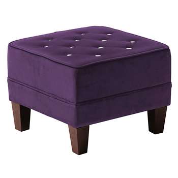 Premier Housewares Velvet Chesterfield Footstool with Diamantes - Purple