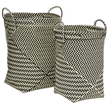 Premier Housewares Woven Laundry Baskets - Black and White 45 x 35cm