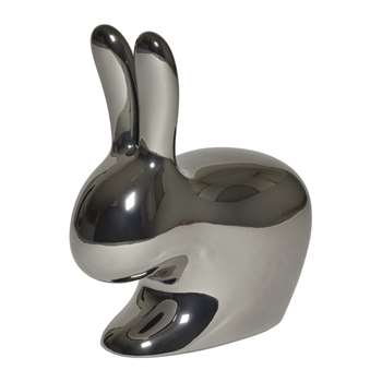 Qeeboo - Rabbit Chair - Metallic Steel - Baby (H52.7 x W47 x D26cm)