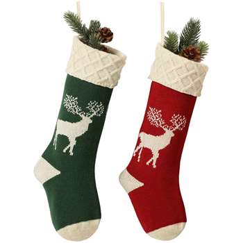 RedMaple Christmas Stockings, Knitted Reindeer Pattern (Height 46cm)
