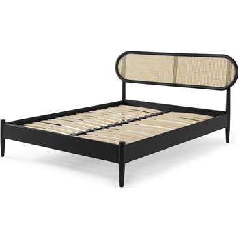 Reema King Size Bed, Cane & Black Stain Oak (H104 x W176 x D215cm)