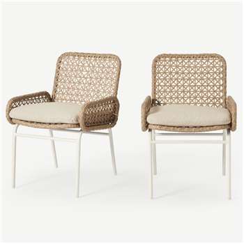 Rhonda Garden Set of 2 Dining Chairs, Natural Polyweave & White (H81 x W61 x D55cm)