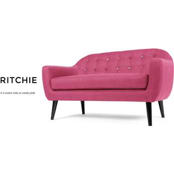 Ritchie 2 Seater Sofa, Candy Pink with Rainbow Buttons (86 x 148cm)