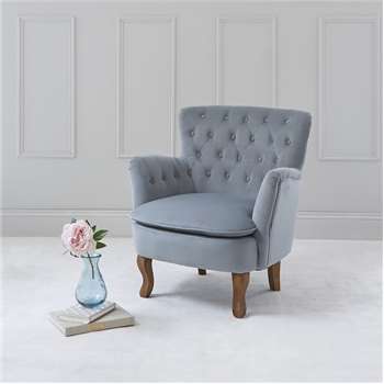 Roberta Tufted Chair - Light Blue Grey Velvet (H79 x W71.5 x D72.5cm)
