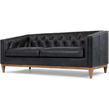 Rogers 3 Seater Sofa, Oxford Black Premium Leather (78 x 206cm)