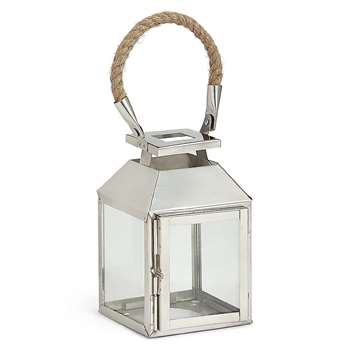 Rope Handle Metal Lantern, Silver (H18.5 x W11 x D10.5cm)