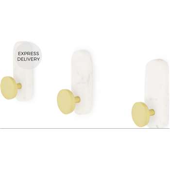 Sakari Marble Set of 3 Wall Hooks, Brass (H12 x W5 x D5cm)