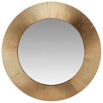 SALERNE - Ribbed Gold Round Metal Mirror (Diameter 66cm)