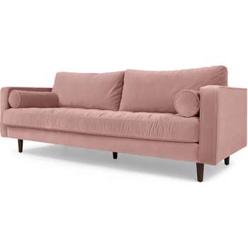 Scott 3 Seater Sofa, Blush Pink Cotton Velvet (H84 x W225 x D100cm)