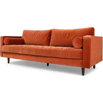 Scott 3 Seater Sofa, Burnt Orange Cotton Velvet (83 x 226cm)