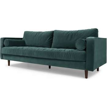 Scott 3 Seater Sofa, Petrol Cotton Velvet (83 x 226cm)