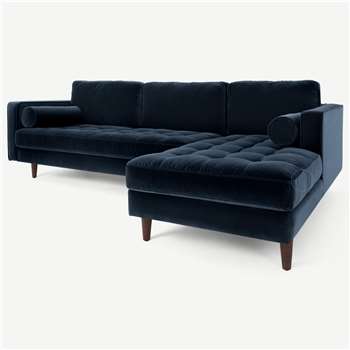 Scott 4 Seater Right Hand Facing Chaise End Corner Sofa, Navy Cotton Velvet (H84 x W259 x D171cm)