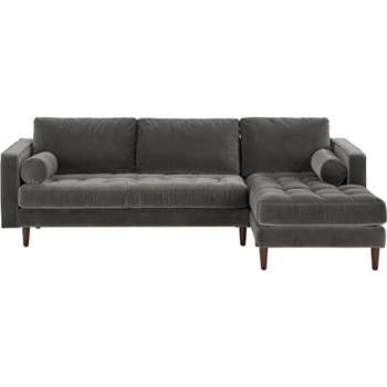 Scott 4 Seater Right Hand Facing Chaise End Sofa, Concrete Cotton Velvet (83 x 259cm)