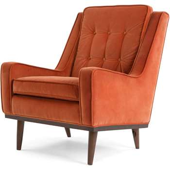 Scott Armchair, Burnt Orange Cotton Velvet (H94 x W70 x D91cm)
