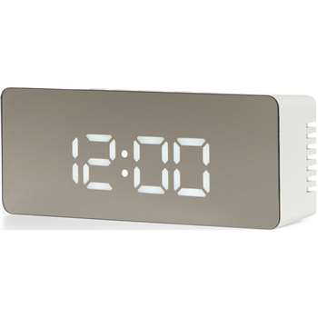 Seren Mirror Finish Alarm Clock, White (H6 x W14 x D4cm)