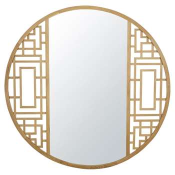 SHAN - Round Carved Oak Mirror (Diameter 110cm)