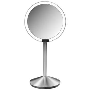 simplehuman Mini Sensor Travel Magnifying Pedestal Mirror, Silver (H30 x W14.5 x D11.5cm)