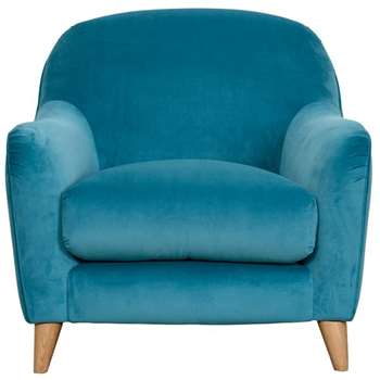 Slouch Blue Velvet Armchair (H84 x W90 x D90cm)