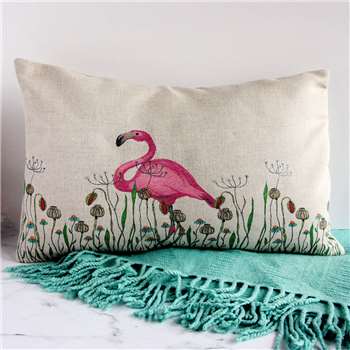 Snapdragon - Flamingo In A Meadow Linen Cushion (H30 x W51cm)