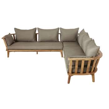 Solid Acacia and Taupe Canvas 4-6 Seater Garden Corner Sofa Noumea (H60 x W256 x D256cm)