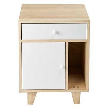 SPRING 1-Door 1 Drawer Bedside Table in White Paulownia (H54 x W42 x D30cm)